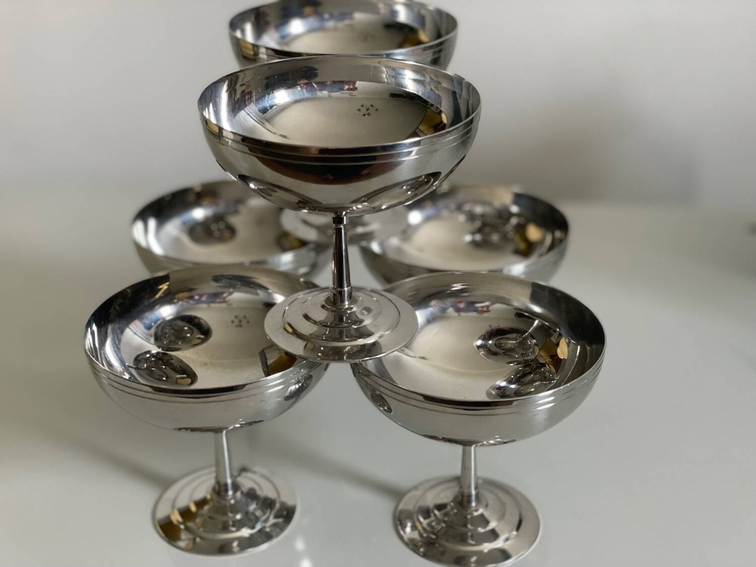 Six Guy Degrenne stainless steel ice cream cups.