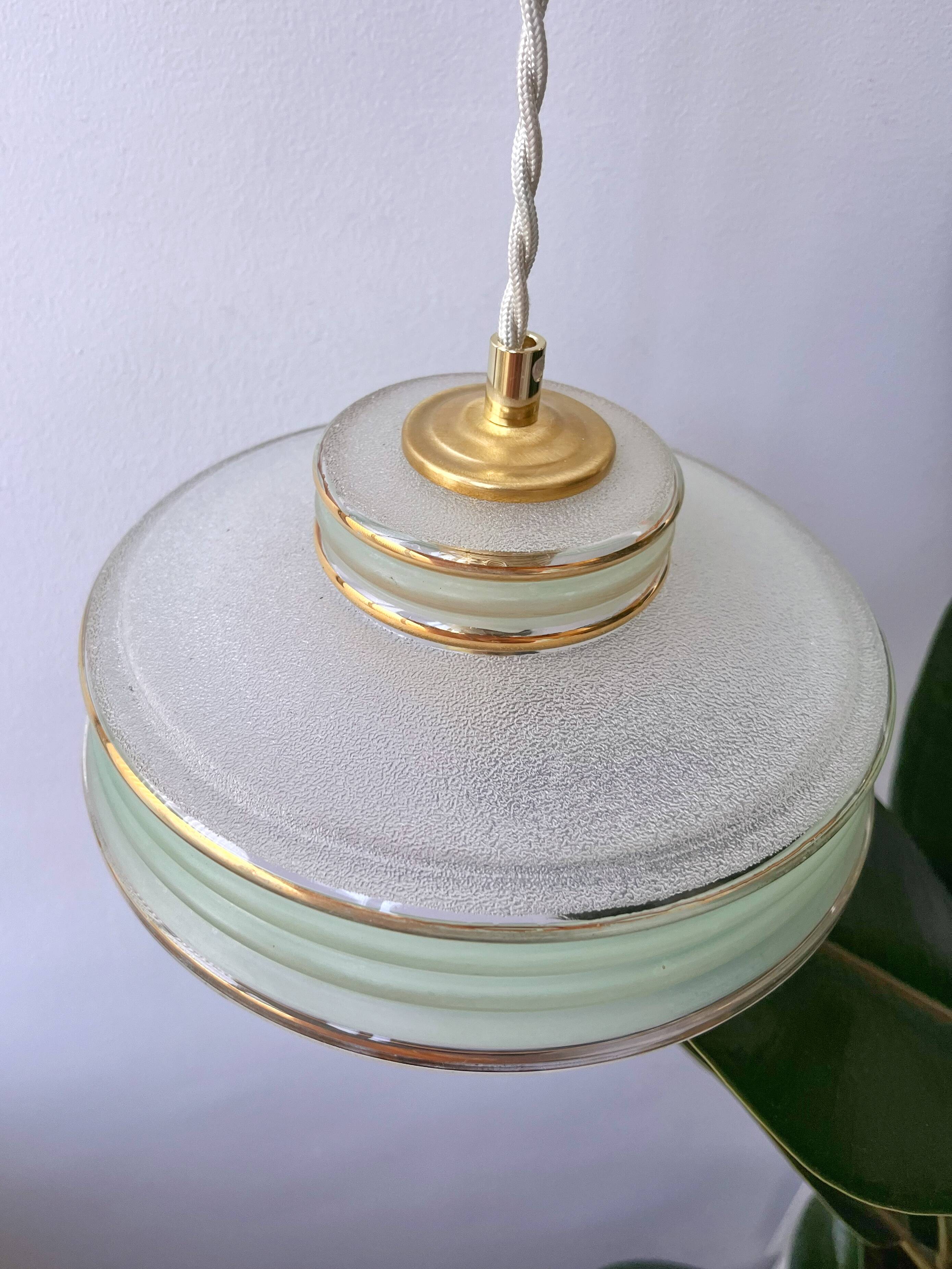 Pendant light in green granite glass with dome from the 1930s - 4 copies in stock