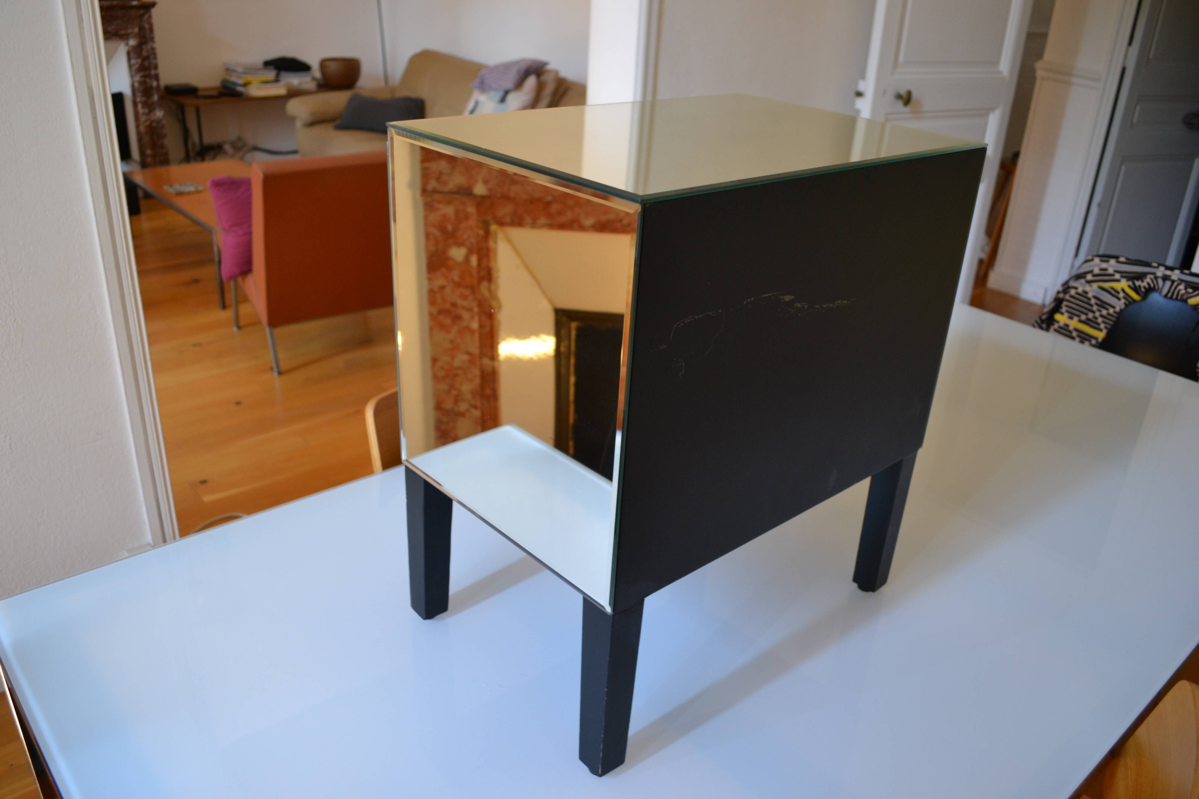 Hollywood Regency style beveled mirror bedside table