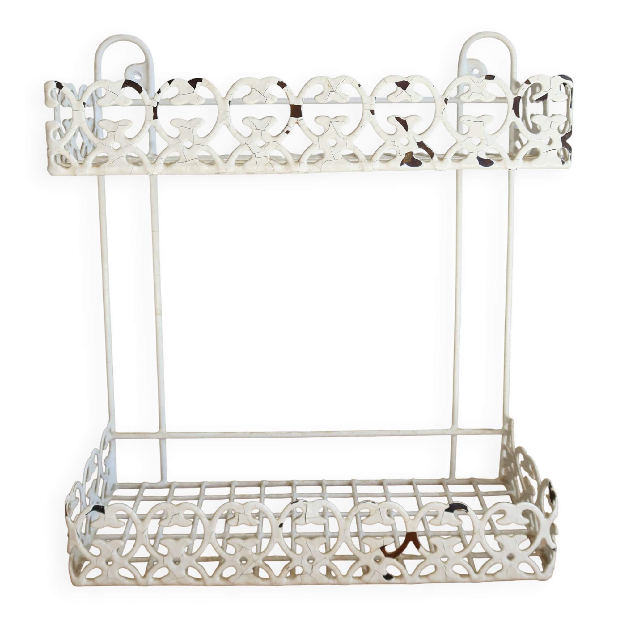 Vintage ivory patinated metal wall shelf