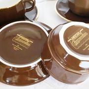 Coffee cups, Cappuccino, Yves Déshoulières, brown and gold, Nescafé