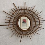 Vintage 1960s sun mirror rattan wicker ORTF spiral design - 68 x 52 cm