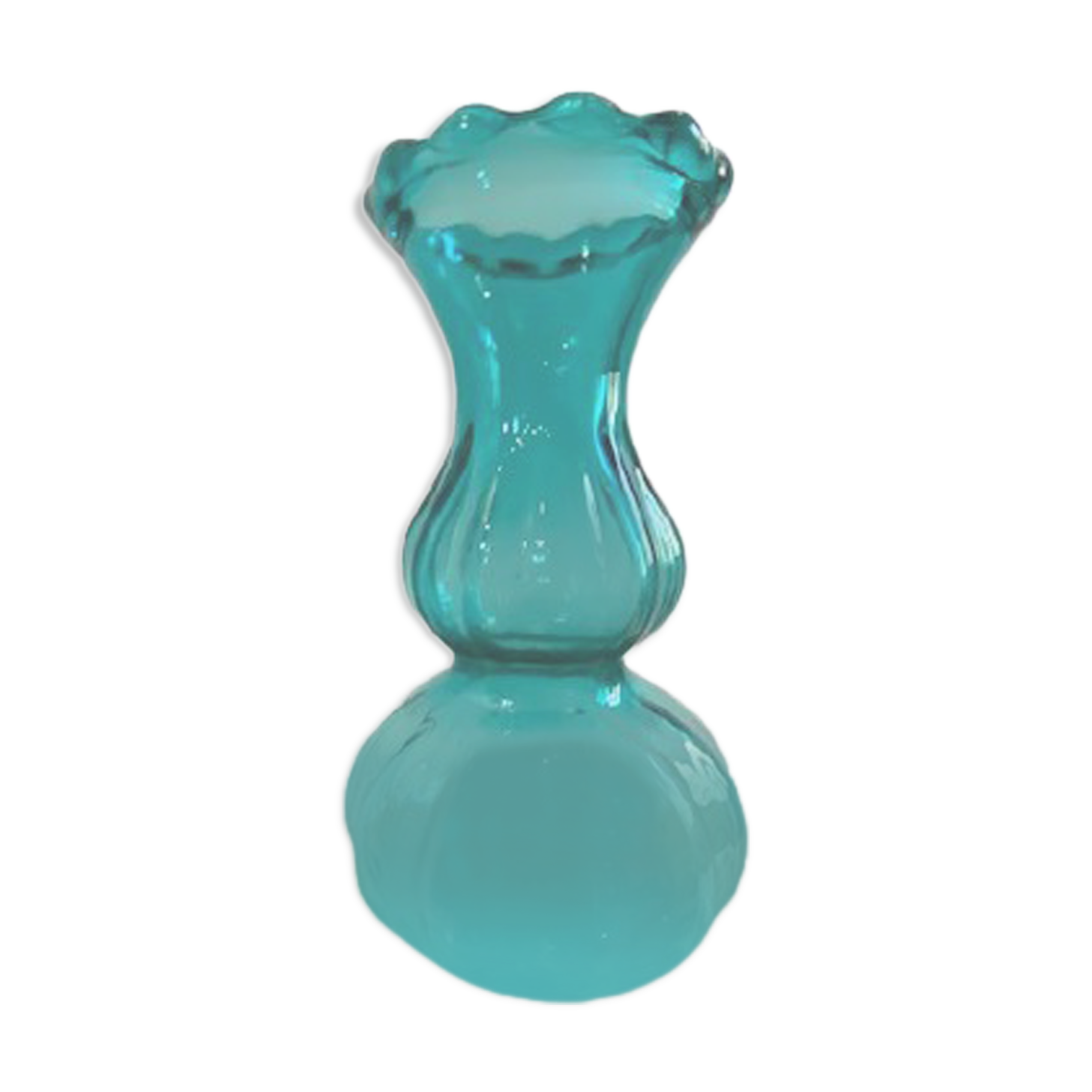 Vase bleu turquoise en verre poli