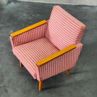 Pair of Mier Topolcany armchairs in red and white fabric 1978