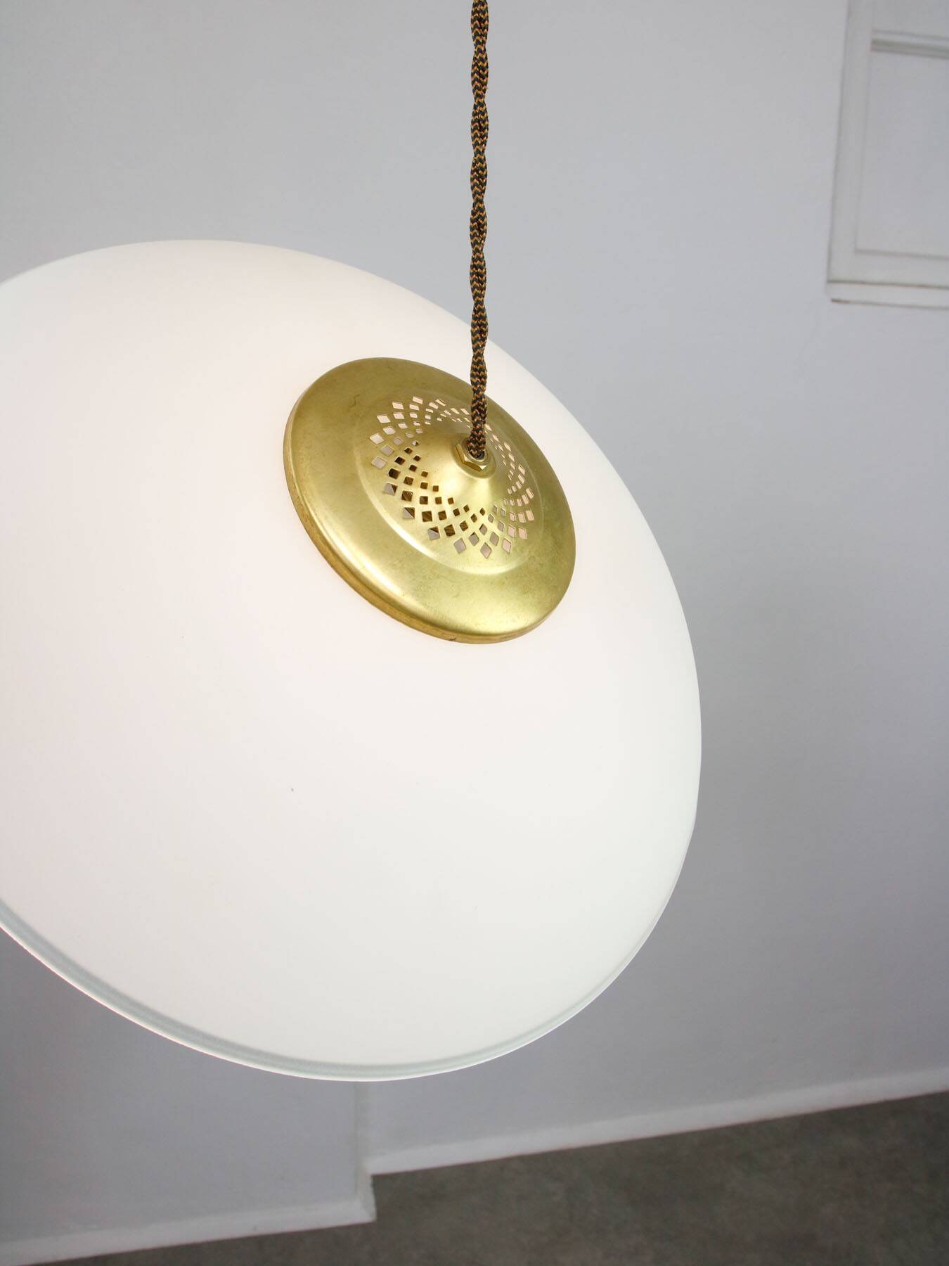 Mid-Century Italian Saucer Glass and Brass Pendant Lamp
