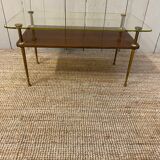 Coffee table of the 60s in glass, glass and wood top