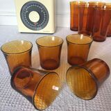 Set of 10 amber Duralex glasses
