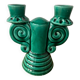 Vallauris green ceramic double candlestick