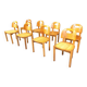 Vintage pine wood dining chairs - 1980s - set of 8