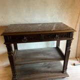 Console table in wood and pink marble
