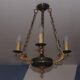 Vintage French Empire Swan Chandelier: Bronze Brass Toleware, C1950s