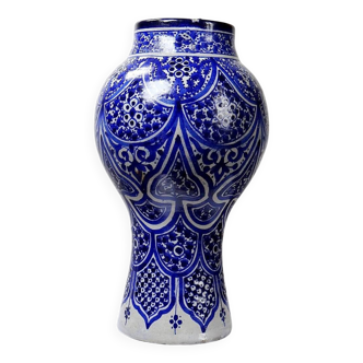 Large Moroccan vase/jar Fez handmade ceramic Khabia 19th-20th century cobalt