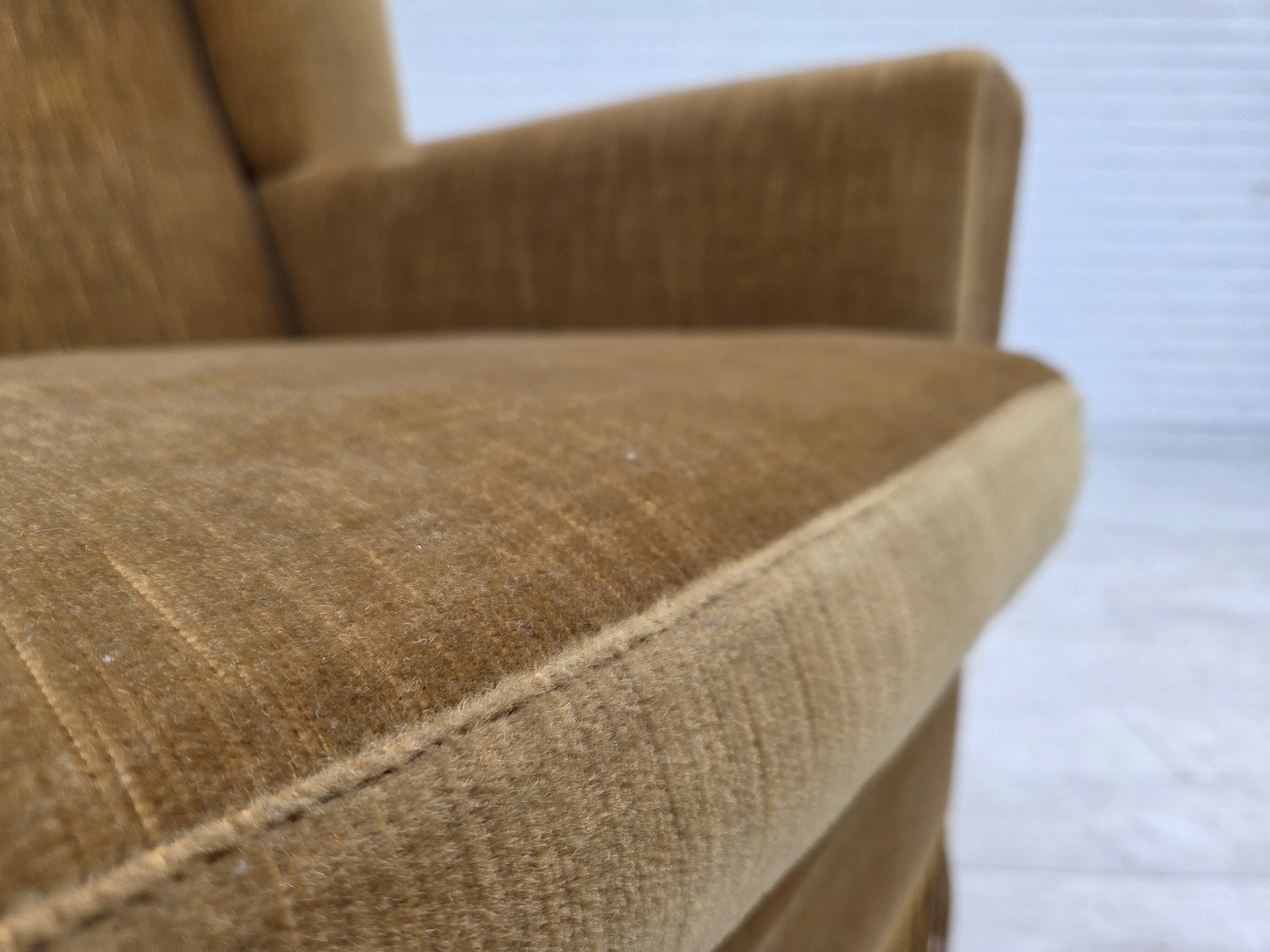 1970s, Danish highback armchair, honey yellow furniture velour.