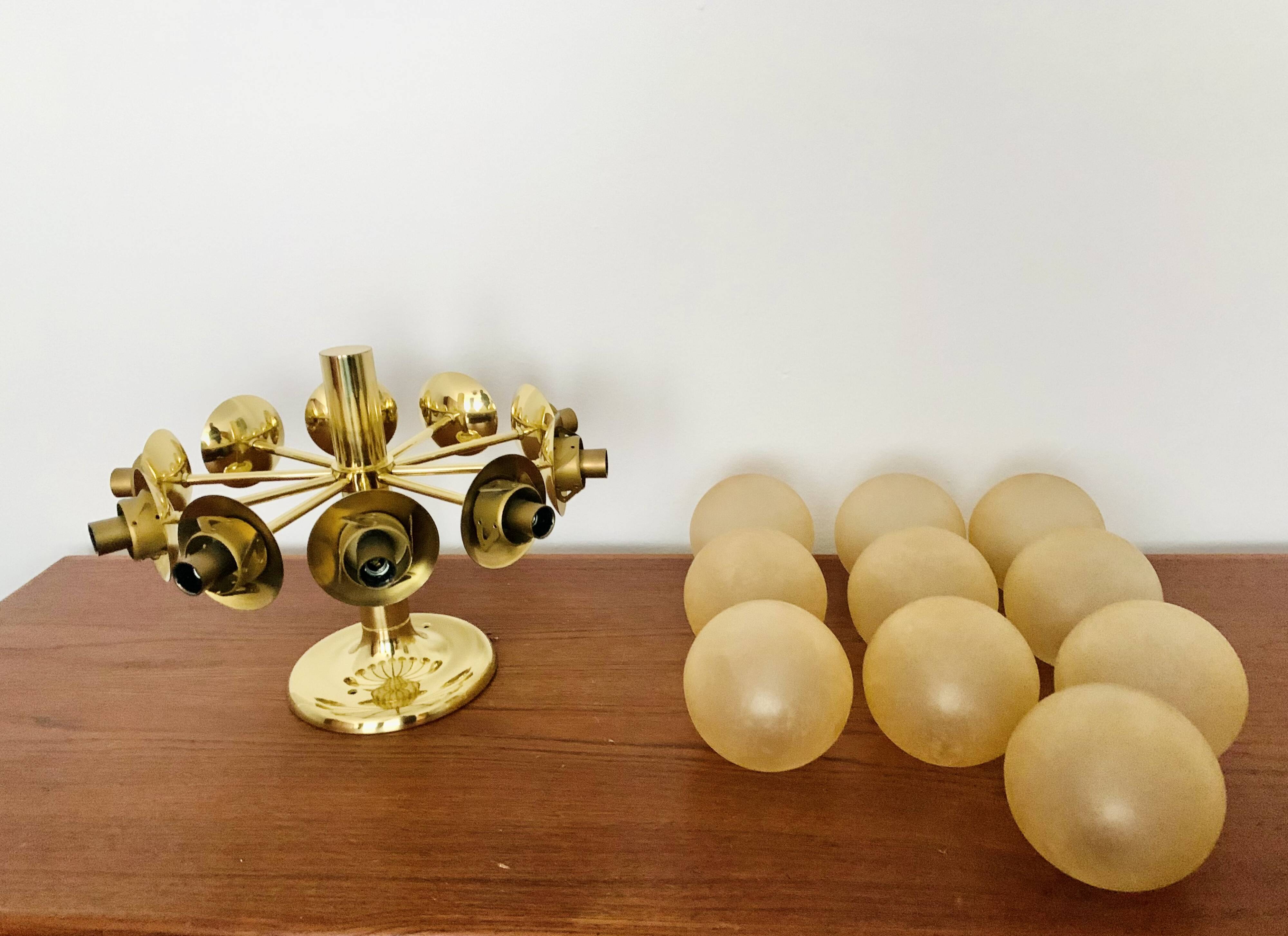 Large Brass Sputnik Flush Chandelier by Kaiser Leuchten
