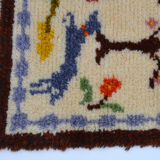 Vintage woven ethnographic motif country style wool rya wall rug decor 1960s