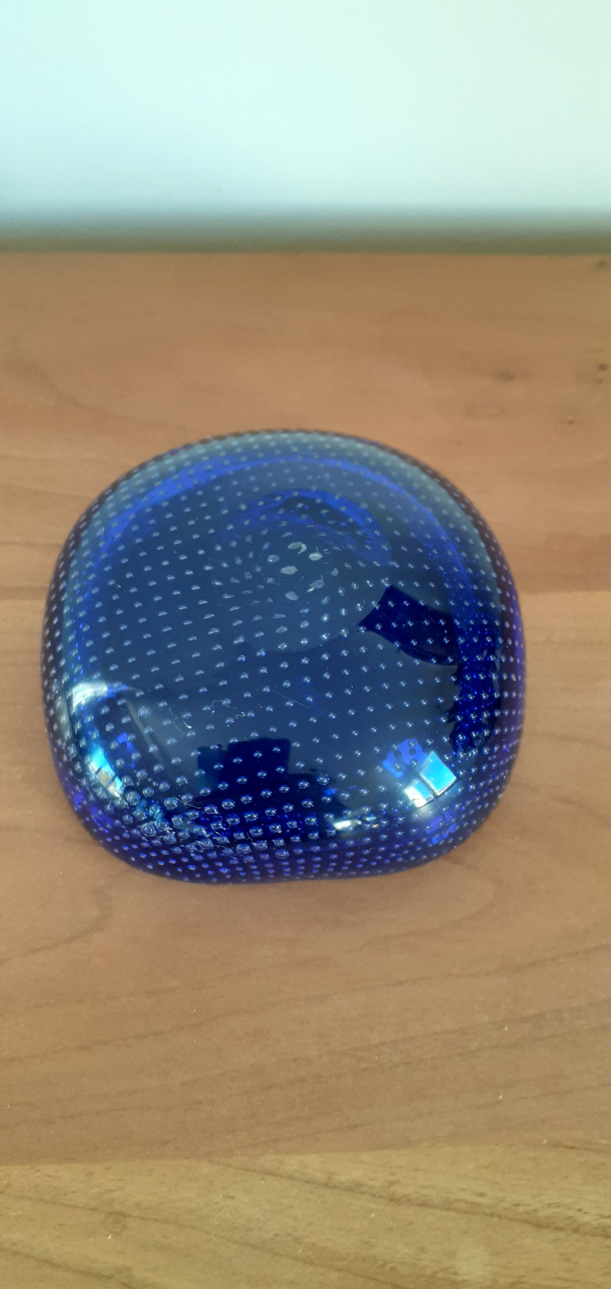 Empty blue bubbled glass pocket