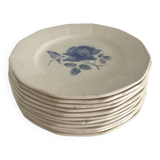 Set of 11 Digoin flat plates, blue rose patterns