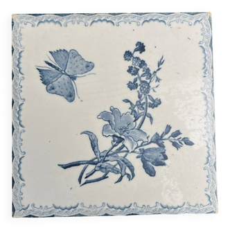 Gien, earthenware tile trivet with blue decor early 20th century
