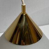 Brass and opal glass hanging space age lamp by Limburg Glashütte