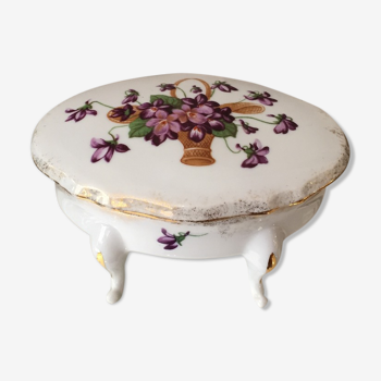 Tripod jewelry box in limoges porcelain the floral trefle decor