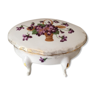 Tripod jewelry box in limoges porcelain the floral trefle decor