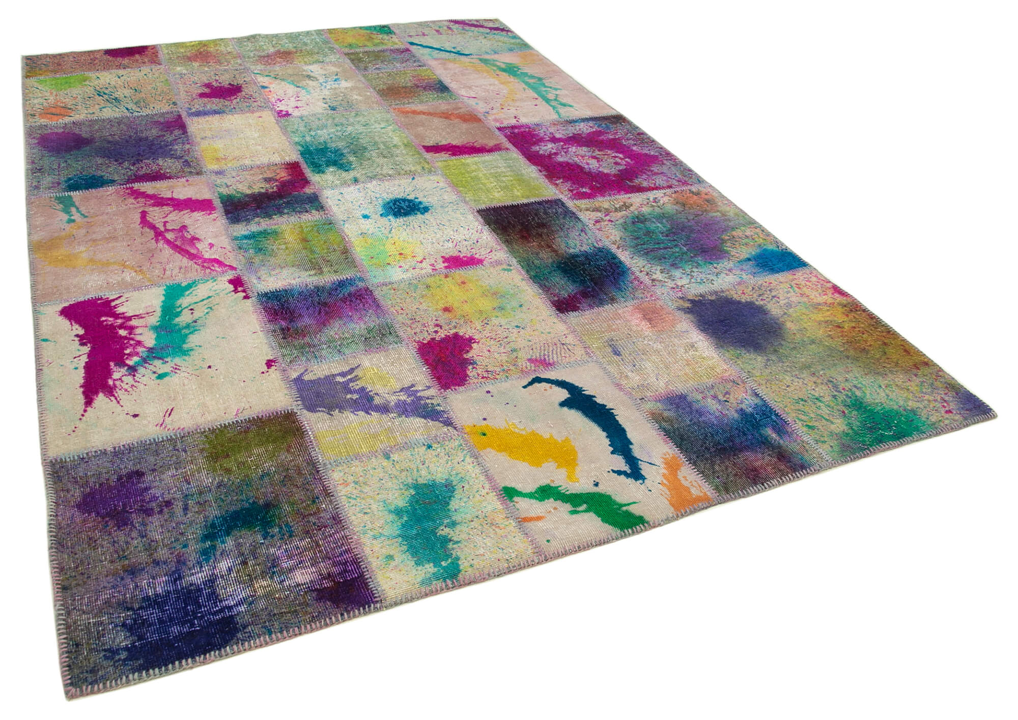 Handmade turkish overdyed 205 cm x 302 cm multicolor patchwork carpet