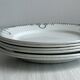 6 earthenware dinner plates, green decor, St Amand Nord iron earth.
