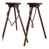 Pair of bar stools, wood and leather, circa 1950
