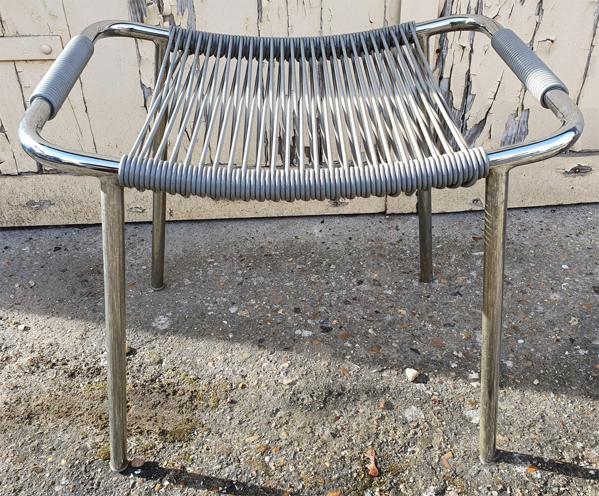 Armchair and ottoman scoubidou, gray, vintage, 70s