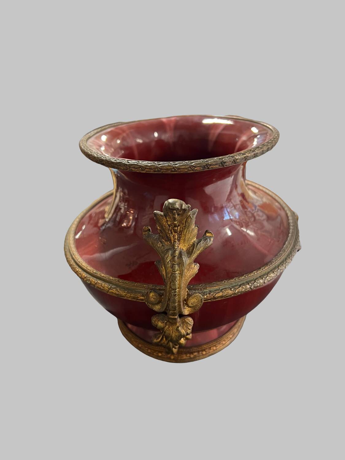 Grande jardinière ovale en céramique rouge “sang-de-bœuf”