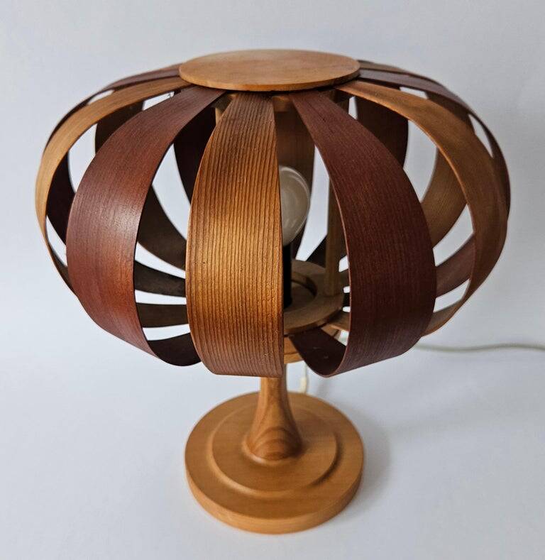 Very rare mid-century veneer table lamp, Denmark, 1960s