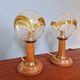 Pair of wooden and blown glass lamps, Honsel Leuchten, 1970s