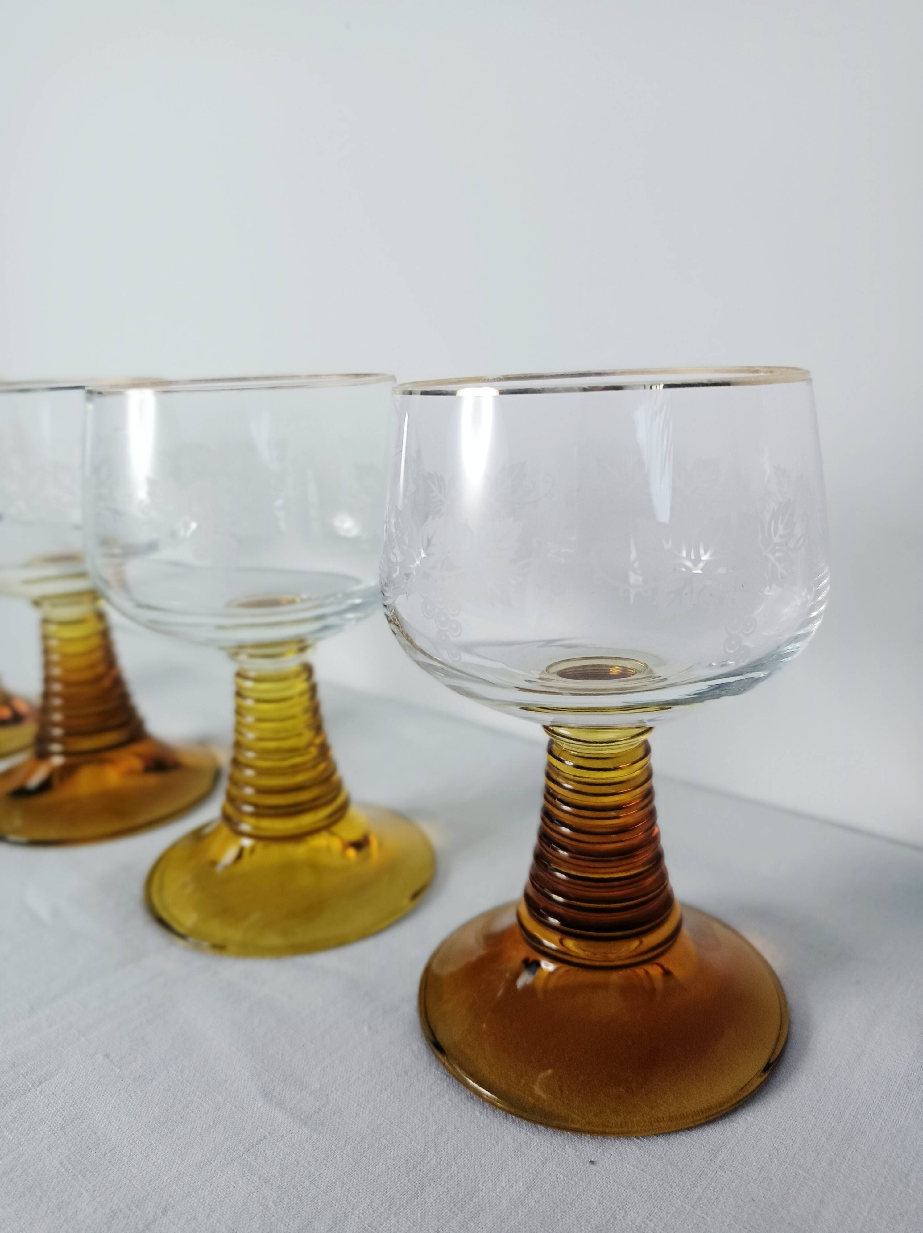 Set of 3 amber glass stemware