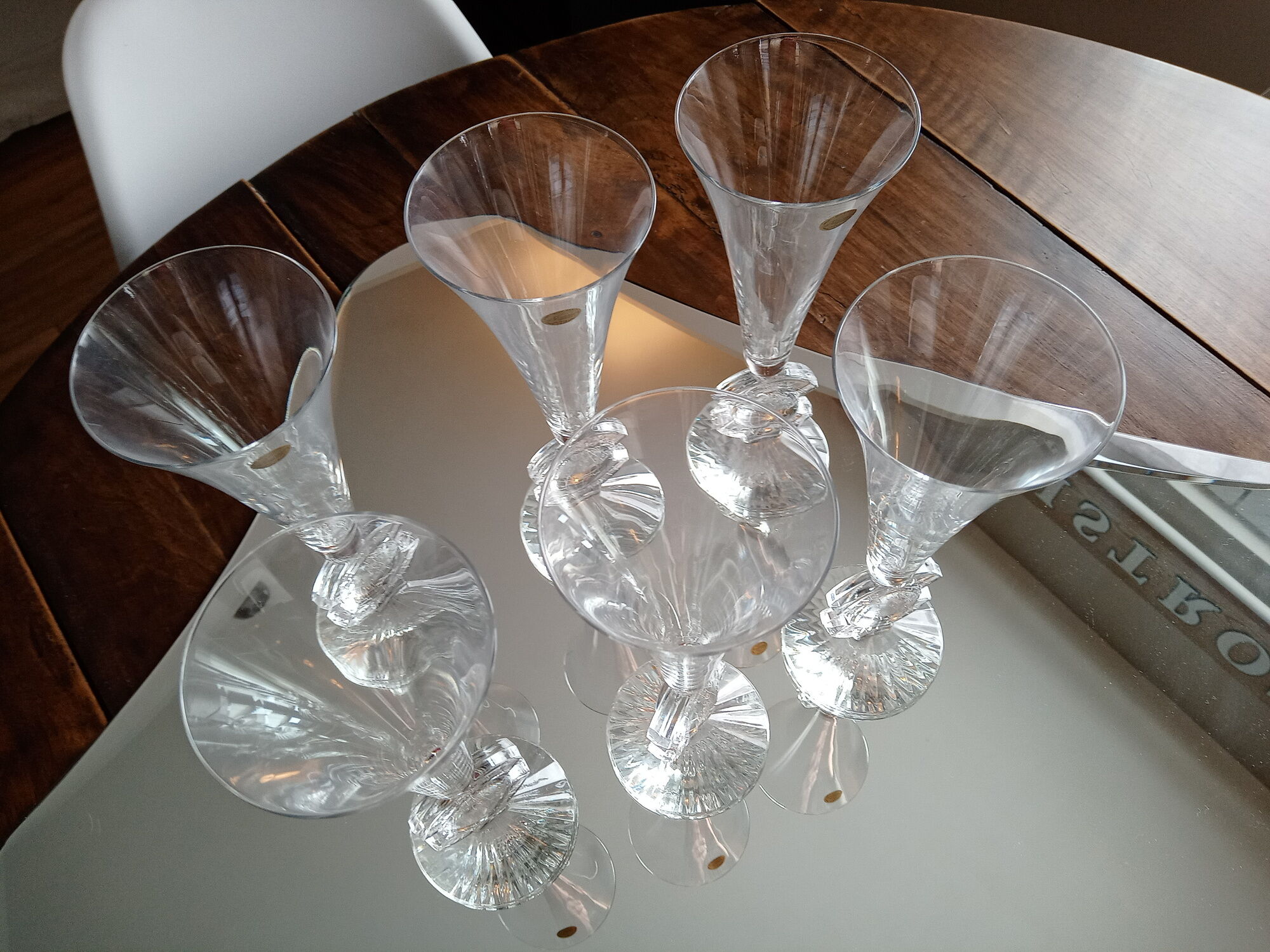 Lot of 6 crystal champagne flutes from Arques model Twenty first Century (21st century)