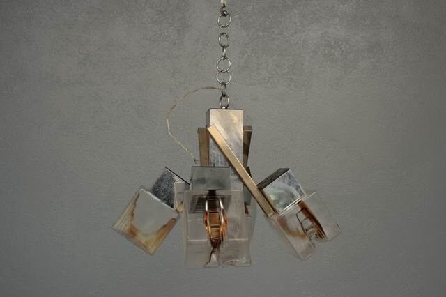 Chandelier 1970 design glass and stainless steel