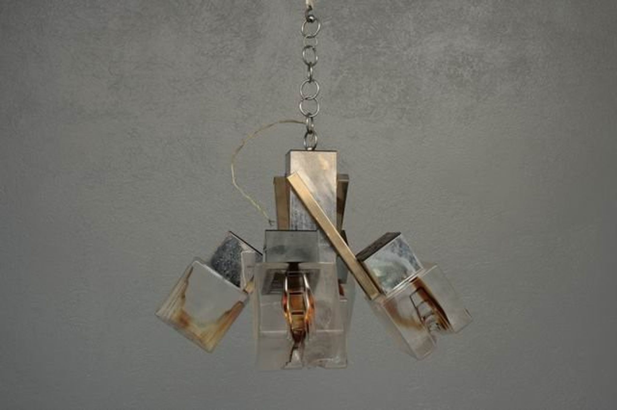 Chandelier 1970 design glass and stainless steel