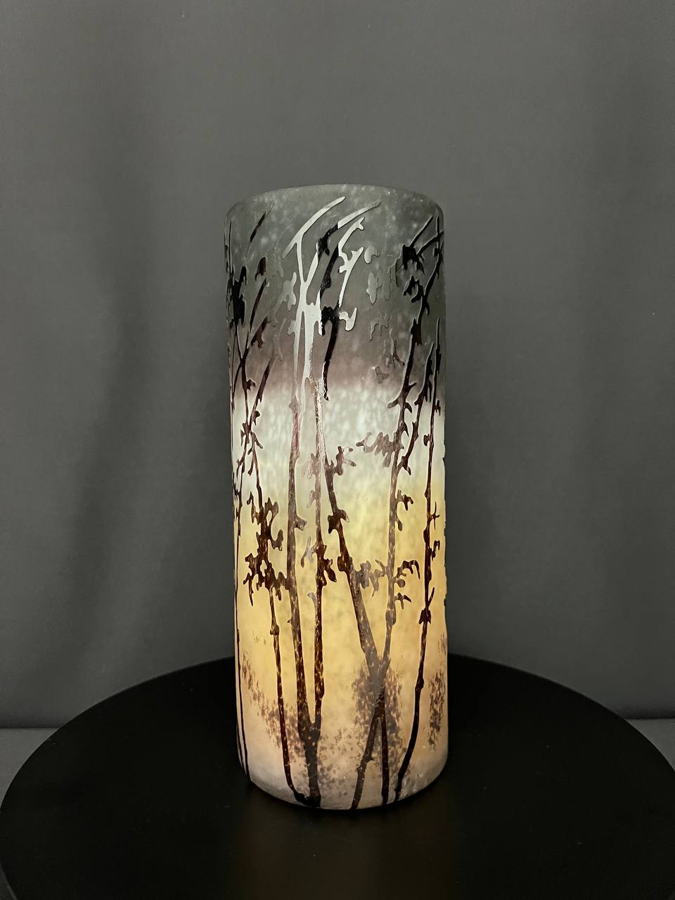 Multilayer cameo glass vase with acid-etched floral decoration.