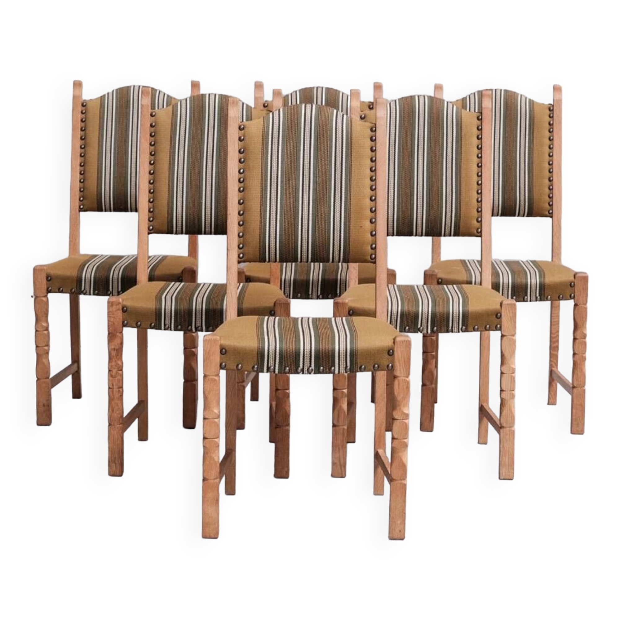 Danish Mid-Century Oak Upholstered Dining Chairs (6)