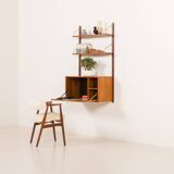 Poul Cadovius teak shelving wall unit with a bureau, Cado 1960s