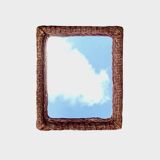 Vintage rectangular woven rattan wall mirror