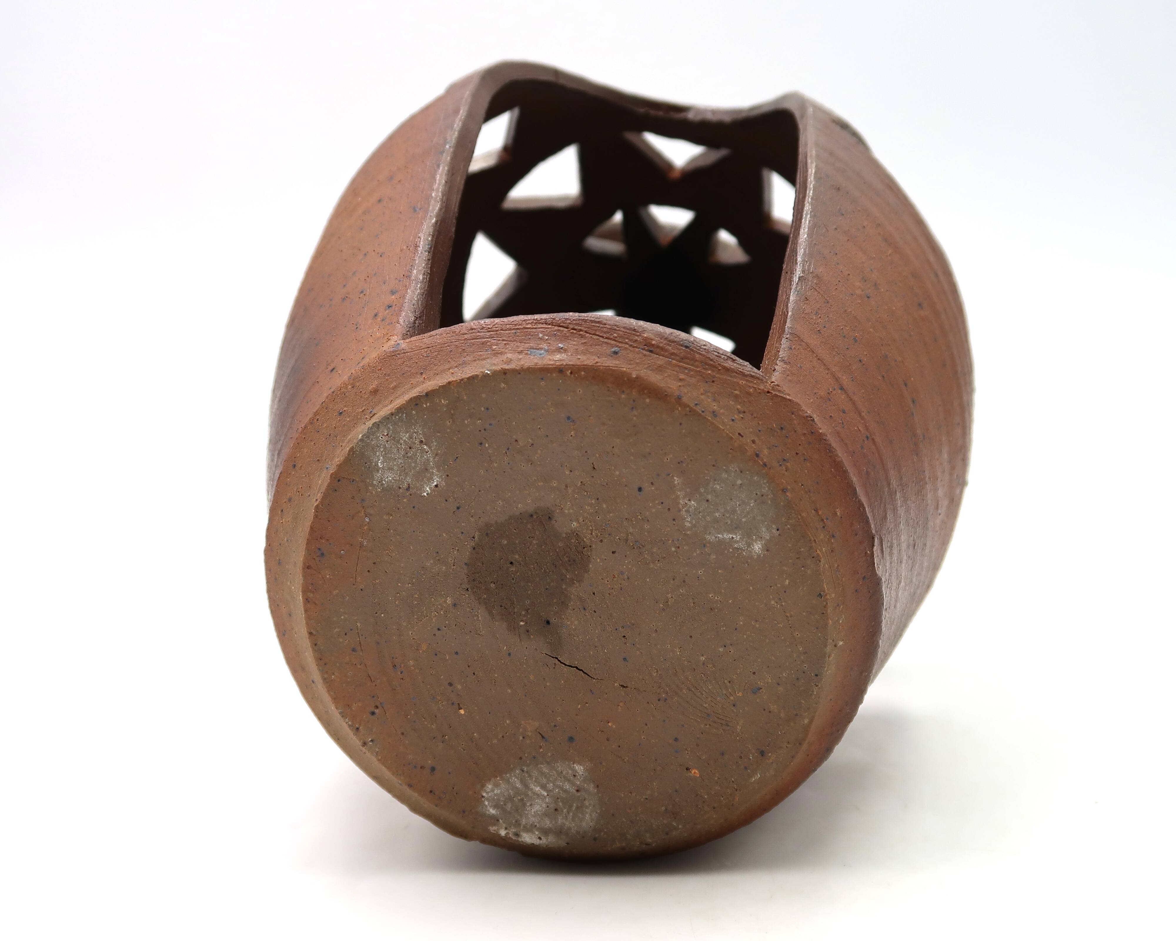 Impressive ceramic candlestick lantern, 1970s stoneware.