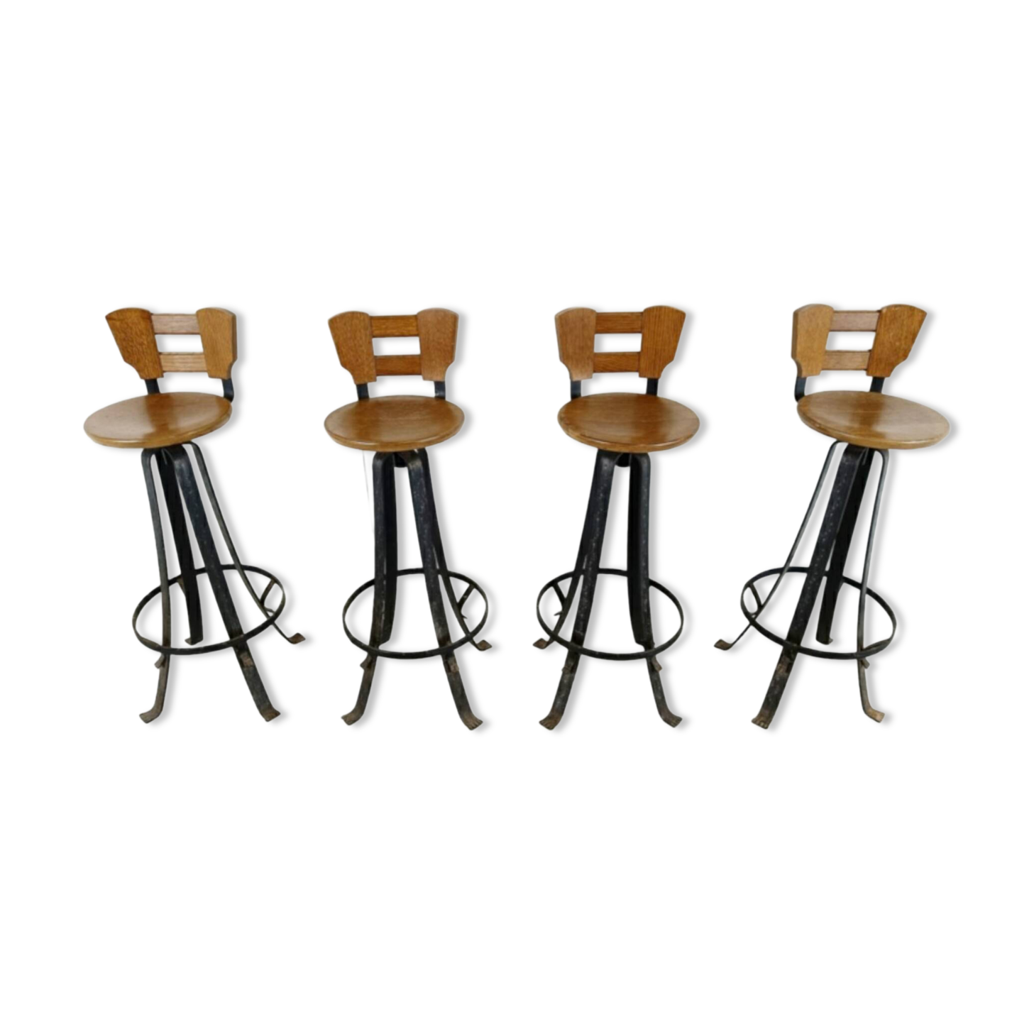 Set of 4 vintage high stools in 1970s brutalist style.