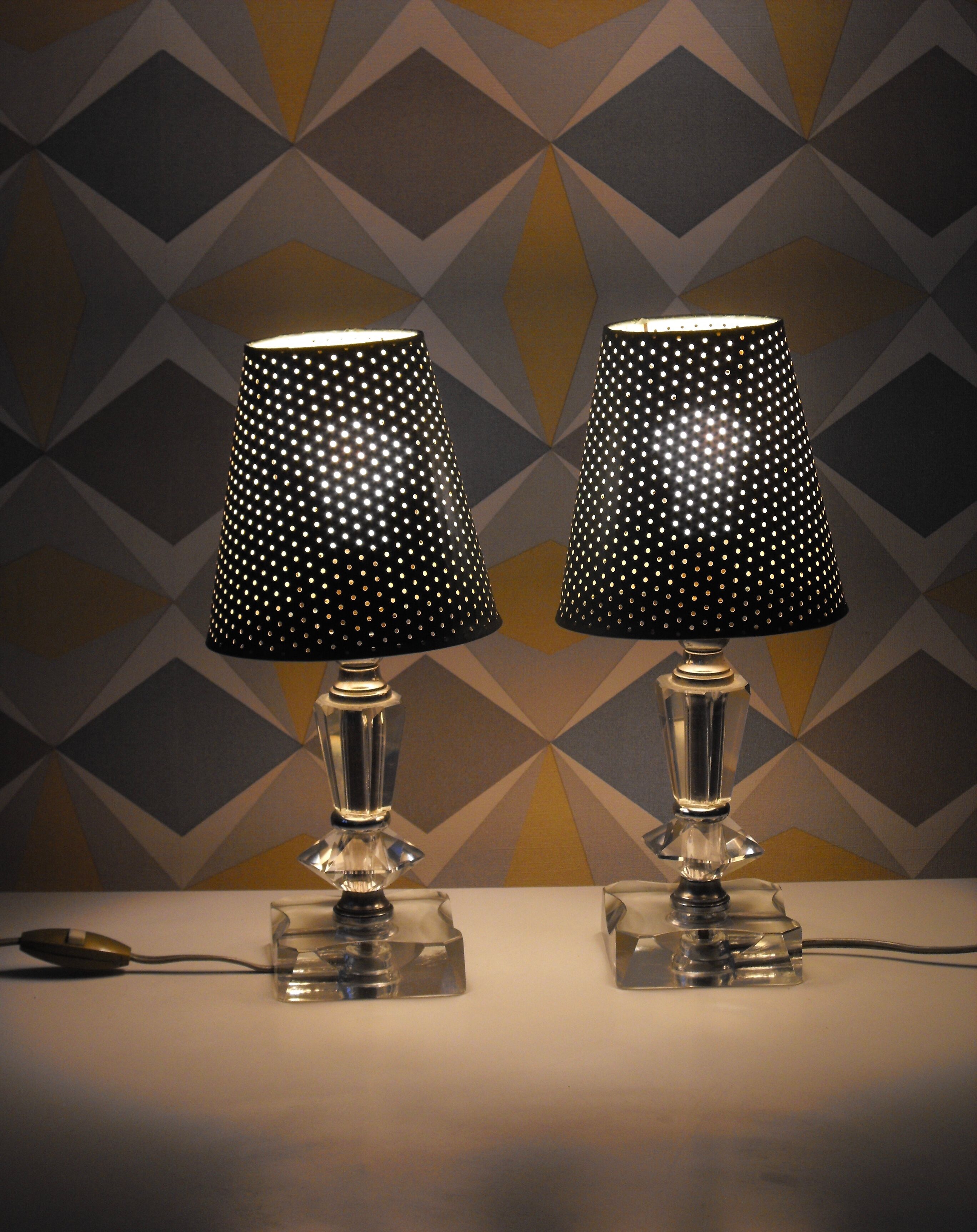 Pair of 50s table lamps in glass