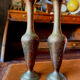 Pair of vintage brass hand-engraved flower vases.