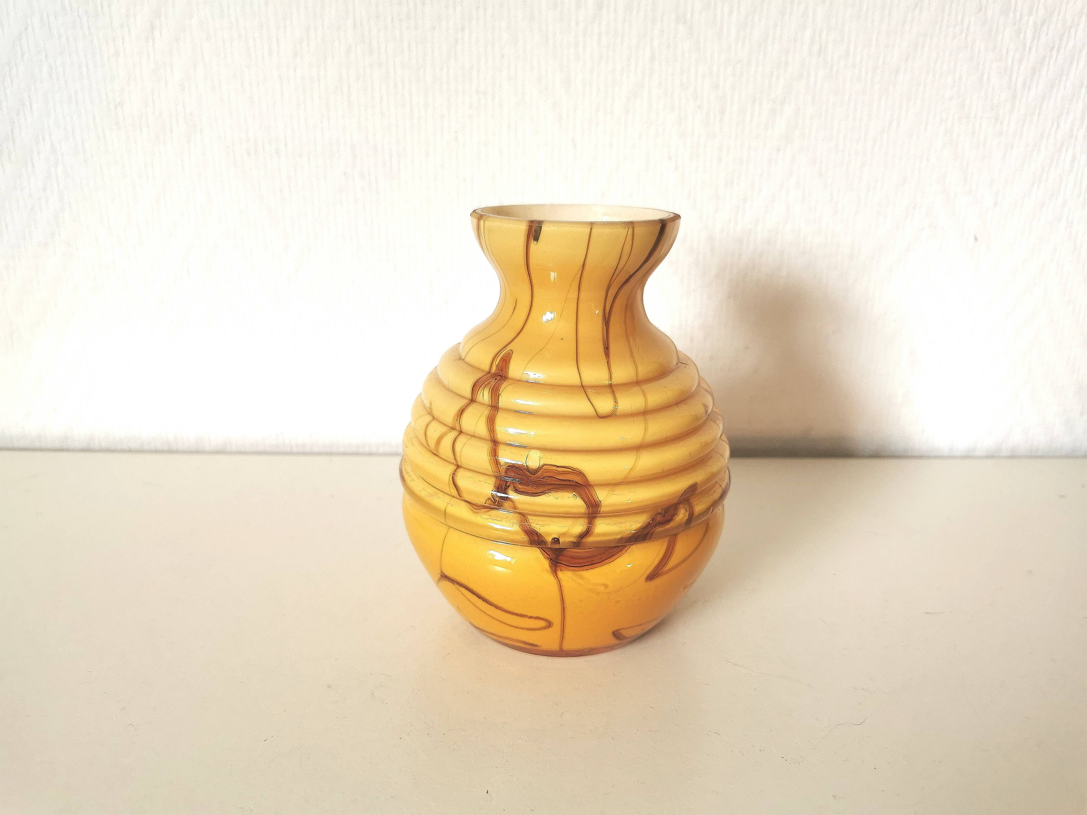 yellow and beige opaline vase from the 1950s