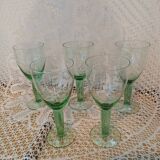 5 large green stemmed glasses
