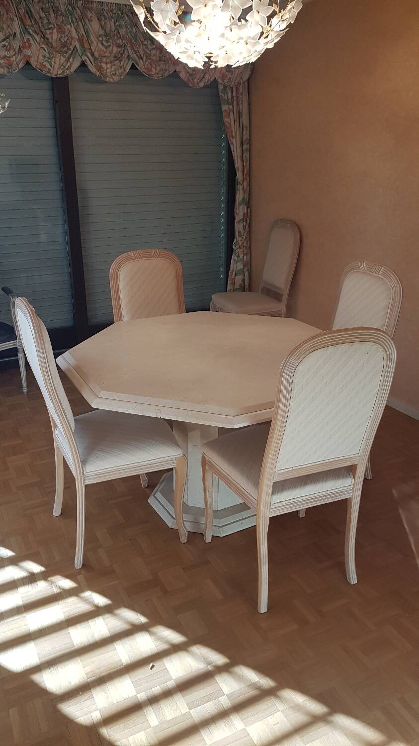 Octagonal table 140 cream ivory marble