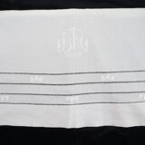 Ancien drap en lin monogramme LA