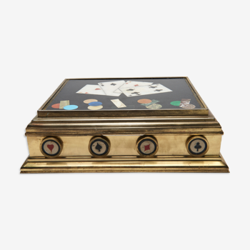 Game box in marble marquetry and hard stones, late nineteenth