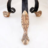 Tripod gueridon in wrought iron with brass decorations and alabaster top - 1950s